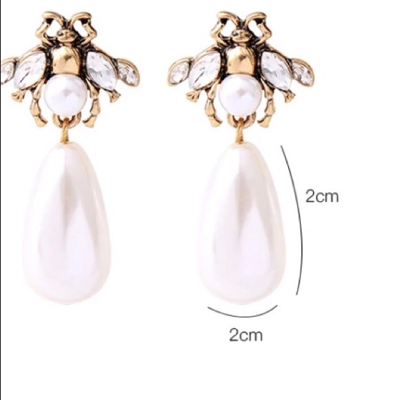 Vintage Gold Insects Drop Pearls Pendant Earrings - Picture 6 of 7